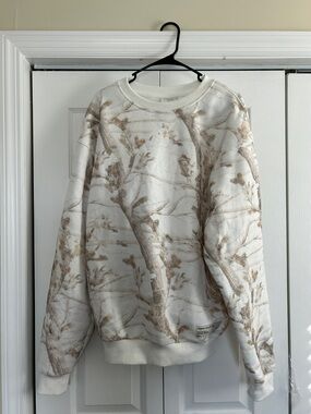 Cream Botanical Print Crewneck Sweatshirt